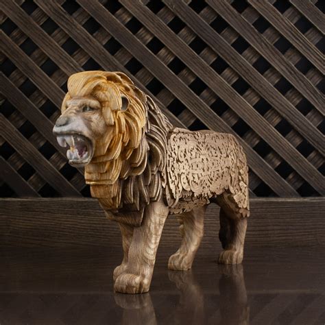 Lion Statue Wooden Lion Lion Sculpture Lion Figurine Lion - Etsy