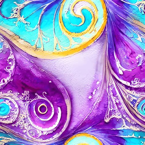 Purple Turquoise Gold Filegree Swirls Photograph Hyper Realistic Intricate Detail Watercolor ...