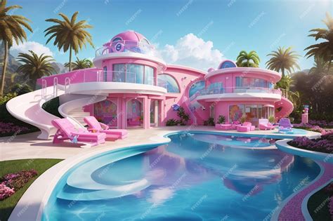 Premium AI Image | Barbie swimming pool design in Barbie dream house ...