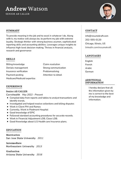 Senior AR Caller Resume Sample in 2024 - ResumeKraft