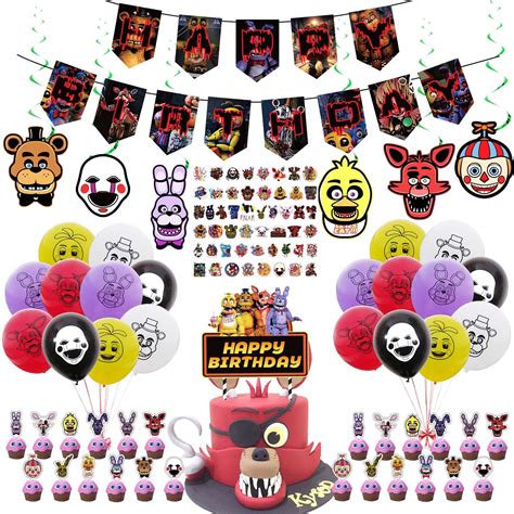 Buy Five Nights at Freddy Party Supplies Set Include Banner, Hanging Swirls, Balloons, Cake ...