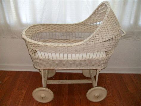 vintage wicker baby bassinet on wheels - vansblackandyellow