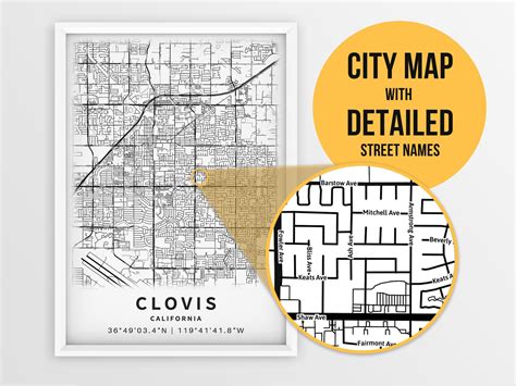 Printable Map of Clovis California CA United States With | Etsy