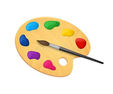 Realistic Detailed 3d Wooden Art Palette with Paints and Brush. Vector ...