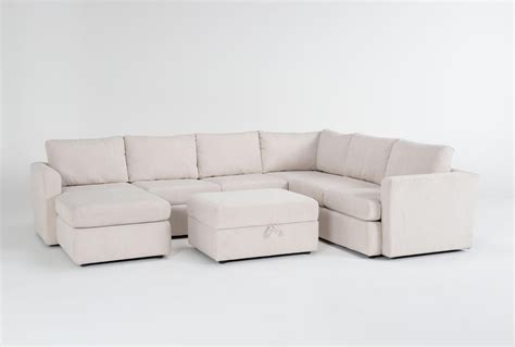 Basil Porcelain White Fabric Modular 125" Piece U-Shaped Sectional with Left Arm Facing Chaise ...