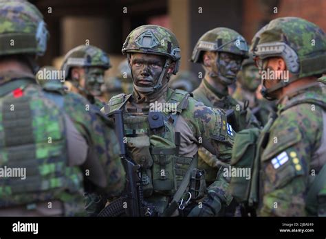 Helsinki, Finland. 04th June, 2022. Finnish army soldiers line up for a ...