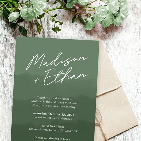 Sage Green Wedding Invitation Template Sage Green Watercolor | Etsy