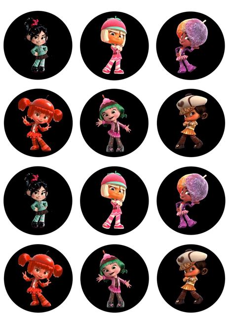 Wreck It Ralph Vanellope Candlehead Taffyta Muttonfudge Snowanna Rainbeau Edible Cupcake Topper ...