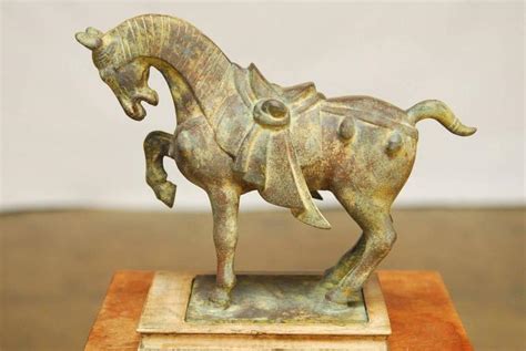 Cast Iron Chinese Tang Style Horse Sculpture on Stand at 1stDibs