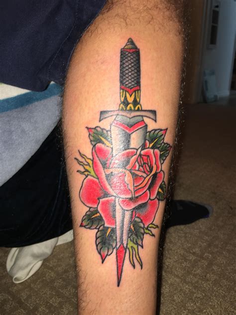 Traditional Dagger and Rose done by Jon “Artoo” Sajonas At American Tattoo Vista in Vista, CA ...