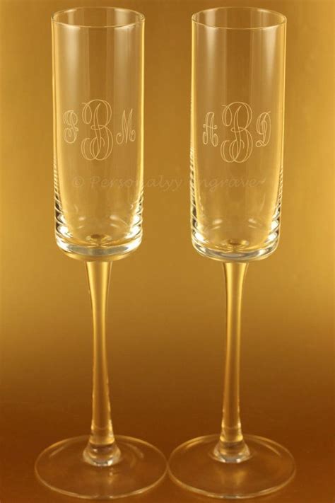 UNIQUE HAND BLOWN Square Bottom Champagne Glass Flutes - Bride, Groom, Best Man & Maid of Honor ...