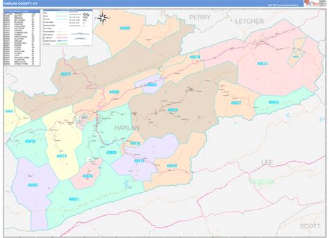 Harlan County, KY Wall Map Color Cast Style by MarketMAPS - MapSales