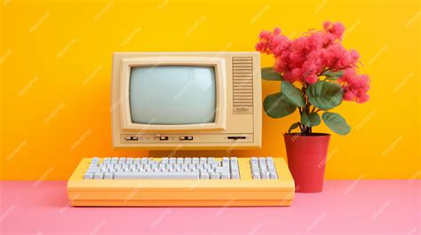 Premium AI Image | Colourful image of vintage computer monitor and keyboard