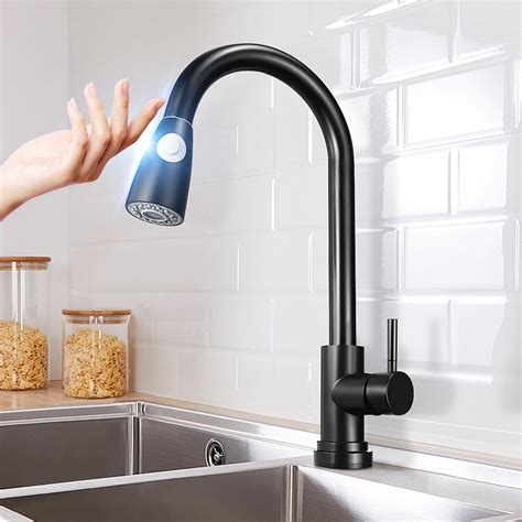 Touch On Kitchen Faucet Automatic Knock Sensor Single Handle with 2 Modes Pull Down Sprayer ...