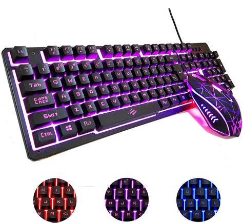 Gaming Keyboard Mouse Combo, RGB Wired USB Game Keyboard 104 Keys with ...