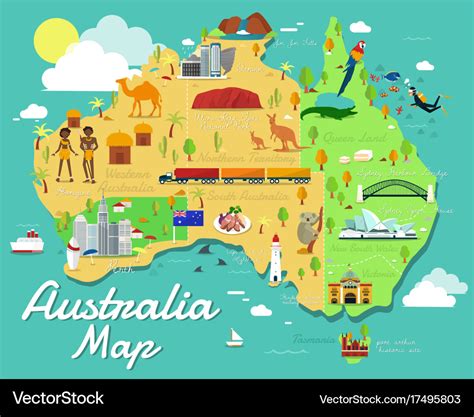 Australia map with colorful landmarks design Vector Image