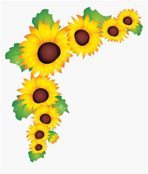 Sunflower Vector Clipart Pencil And In Color Transparent - Clip Art Sun Flower Border, HD Png ...