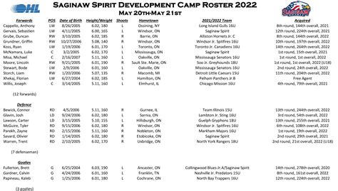 Spirit announce details for 2022 Development Camp at Saginaw Bay Ice ...