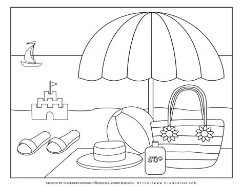 Summer - Coloring Page - Parasol on the Beach | Planerium