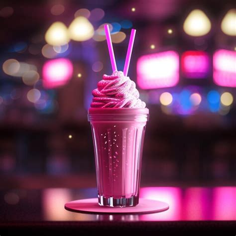 Premium AI Image | a pink cup with pink frosting and a straw in it