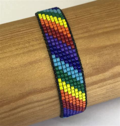 Rainbow Bracelet Woven Loom with Japanese Seed Beads Adjustable Waterproof Jewelry. Made in USA ...