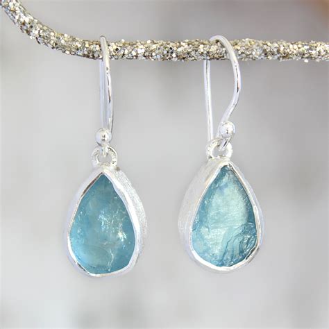 Ladies Designer Aquamarine Gemstone Silver Earrings - Gifts for women