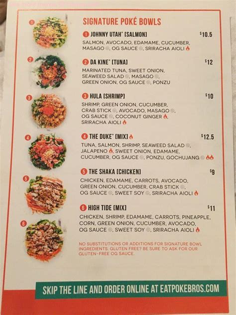 Menu at Poke Bros. restaurant, Dover