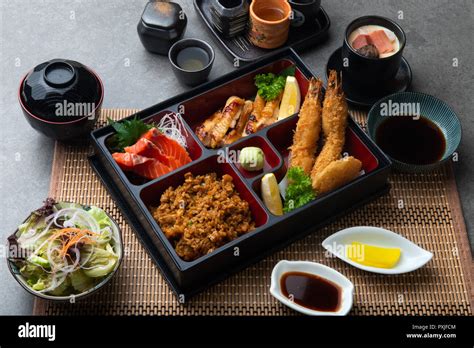 japanese bento set with dark background Stock Photo - Alamy