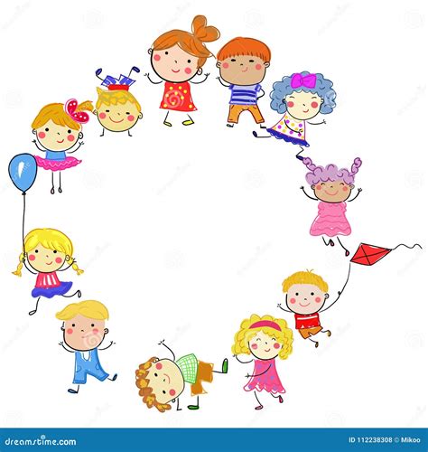 Group of Children,drawing Sketch Stock Illustration - Illustration of group, happiness: 112238308