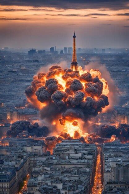 Premium AI Image | city under attack explosion fire people running ...