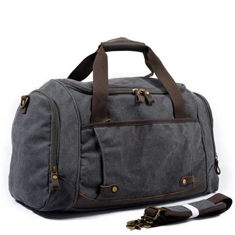 Waterproof Duffel Bag Men Canvas Carry Weekender Bag Vintage Military Shoulder Handbag Leather ...