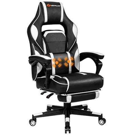 Goplus Massage Gaming Chair Reclining Racing Computer Office Chair with Footrest White - Walmart ...