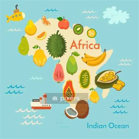Duvet Cover Fruit world map, Africa. Vector illustration, preschool, baby, continents, oceans ...