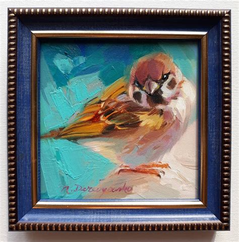 Sparrow art oil framed Small bird painting original in frame | Etsy