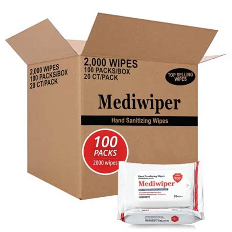Mediwiper 2000 wipes Antibacterial Alcohol-Free Hand Sanitizer Wipes - 20 Count, 100 Packs, 2000 ...