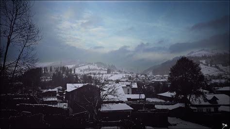 landscape, sky, snow, winter, Romania, village, evening, morning ...