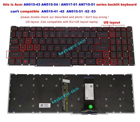 US backlit Keyboard For Acer Nitro AN515 54 AN515 43 AN517 51 AN715 51 N20C2,N18C3 N18C4 (isn't ...