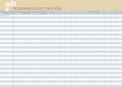 Wedding Guest List Spreadsheet | Wedding Guest List Worksheet