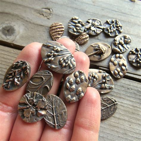 Floral Jewelry Links, Artisan Findings, Organic Patina Charms, Handmade Bronze Rustic Findings ...