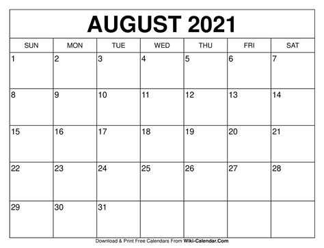 August 2023 Calendar Printable Free Wiki - Get Latest Map Update