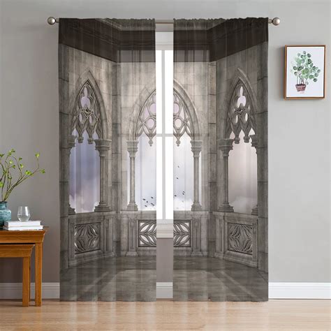 Gothic Vintage House Decorative Sheer Curtains for Living Room Bedroom Kitchen Tulle for Windows ...