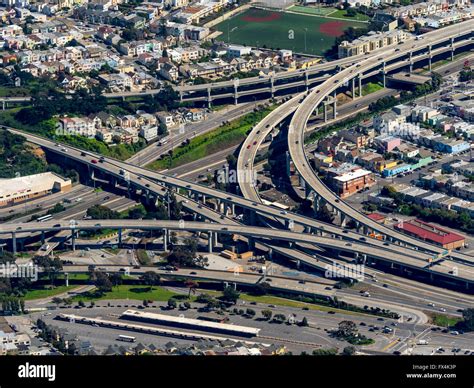 Aerial view, interchange interchange Freeway 101, Bayshore Freeway and ...