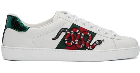 Lyst - Gucci Men's Snake Appliqué Leather Lace Up Sneakers in White for Men