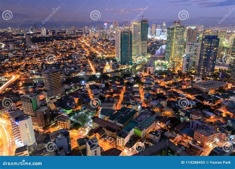 Manila Skyline. Night View Of Makati, The Business District Of Metro ...