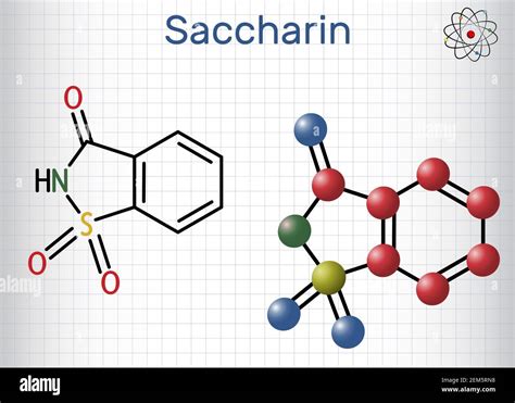 Saccharin molecule. It is artificial sweetener, sweetening agent, xenobiotic and environmental ...