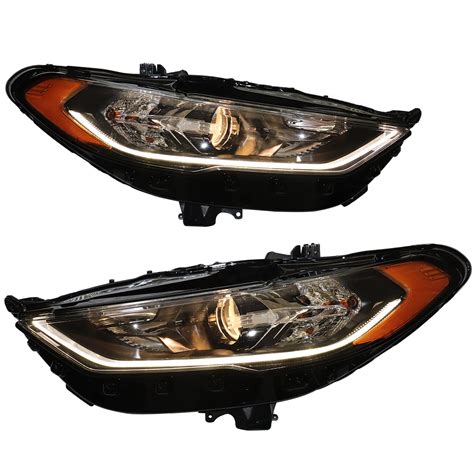 Buy HWLMPS Halogen Headlights Assembly Compatible with 2017 2018 2019 2020 Ford Fusion W/Led Drl ...