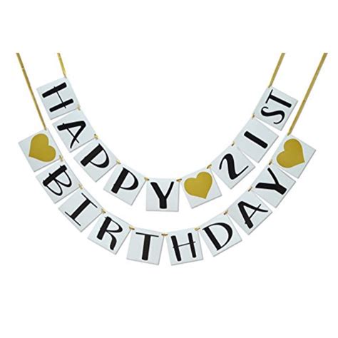 Happy 21st Birthday Banner - Gold Hearts and Ribbon - Birthday ...