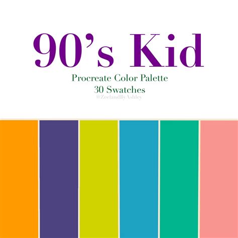 90s Kid Themed Procreate Color Palette, 30 Swatched, for Ipad, Instant ...