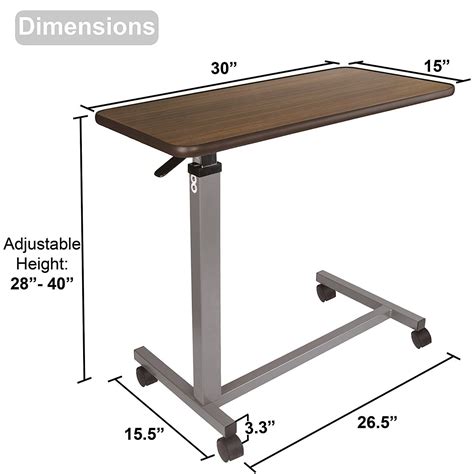 Vaunn Medical Adjustable Overbed Bedside Table With Wheels (Hospital ...