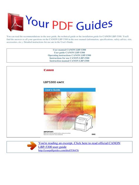 User Manual CANON LBP 5300 E PDF | PDF | Electromagnetic Interference | Installation (Computer ...